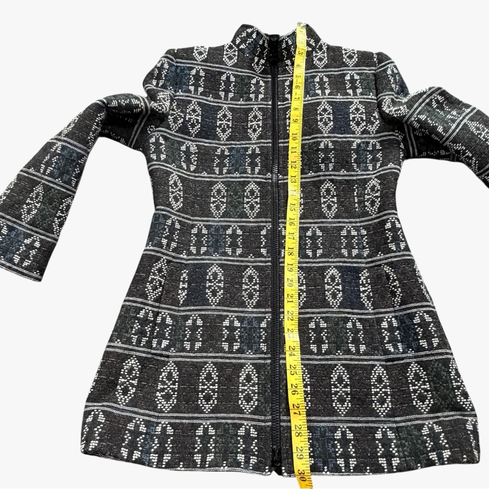 Akris Punto Wool Blend Zip Front Coat Charcoal Ivory‎ Blue Pattern Sz 6 - Picture 7 of 15